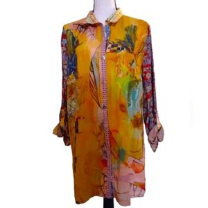 John Mark Button Down Rayon Blouse L NWT
